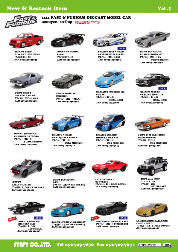 ワイルドスピードのミニカー
JADATOYSのミニカー
映画のミニカー